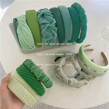 Нова зелена тъканно превръзка на главата, корейски висококачествен сладък девчачий прическа, диви шапки, аксесоари за коса
