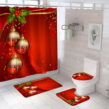 Нова Коледна топка, завеса за душ, комплект коледни постелки за баня от 4 теми, килим, капака на тоалетната чиния, подложка за баня, украса на стаята, нескользящий килим