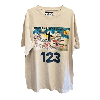 Нова лятна градинска хип-хоп памучен тениска с къс ръкав и кръстосано принтом графити Y2K, универсални ежедневни блузи, мъжки дрехи