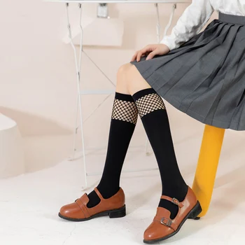 Нова мода жените сексуалното коляното чорапи мрежа мрежести чорапи сладък стил момиче от колежа Джоан Лолита студент черно готически дълги чорапи