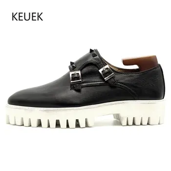 Нови Дизайнерски Ежедневни обувки на платформа от Естествена Кожа, Черни на Цвят, с Нитове, Мъжки Луксозни Oxfords За Сватбени Партита, Мъжки Лоферы На Дебела Подметка, Обувки 5A