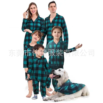 Нови дрехи за сън, еднакви комплекти за семейството, коледни зелени пижама в клетка с принтом за родители и деца, комплекти пижамные