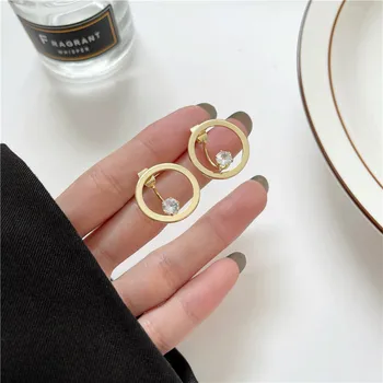 Нови Темпераментни кръгли корейски обеци с геометрични кристали, дизайнерски обеци, модни бижута