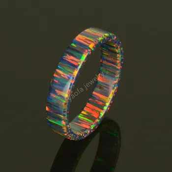 Ново модно мъжко пръстен с черни огнени опалом OP32, кръгъл пръстен със синтетични опалом