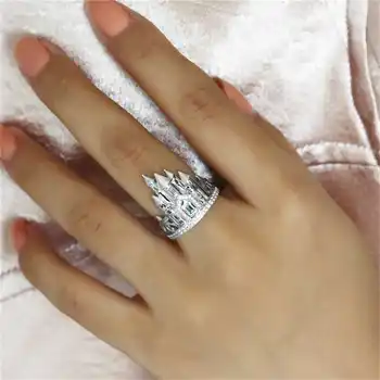 Ново творческа пръстен с цирконием в стил замък, годежен пръстен, размер на бижута 6-10