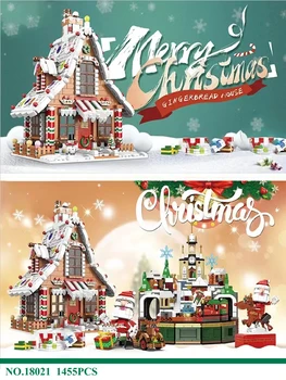 Новост 1455 бр., Градската Коледна къща, Замък, музикална ковчег, Къща, строителни блокове, модел влакове, Дядо Коледа, Дърво, тухли, Играчки за деца, подаръци