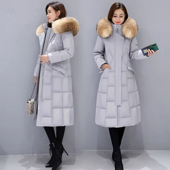 Новост 2021, зимни дамски якета, качествено яка от естествен лисьего кожа, тънки дамски якета на 90% бял утином топола, дамски дълги качулки