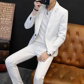Новост бутик (сако + панталон, Мъжки Модерен Шарени Бизнес Случайни Джентълменско елегантен бизнес костюм в британския стил, комплект от 2 теми