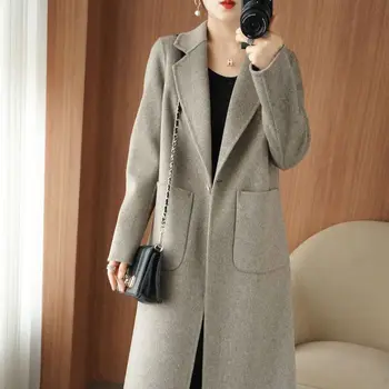 Новост есен-зима 2022, женски ежедневното вълнени палта със средна дължина, кашемировое палто с дълъг ръкав, модни обикновена палто S47