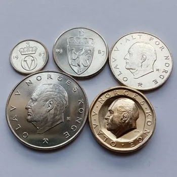 Норвегия Пълен набор от 5 монети 1983-1987 години на освобождаването, нови UNC