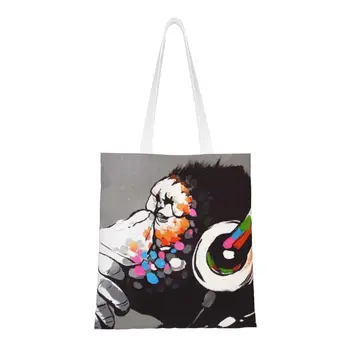 Обичай Banksy DJ Monkey Thinker със слушалки, холщовые чанти за пазаруване, ръчни преносими чанти за пазаруване в уличен стил поп-арт