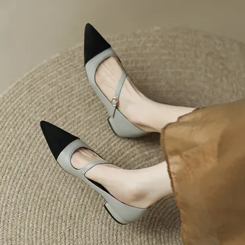 Обувки на големия размер, с остри пръсти на нисък ток в голям размер, с лесен, приятен и удобен дизайн линии