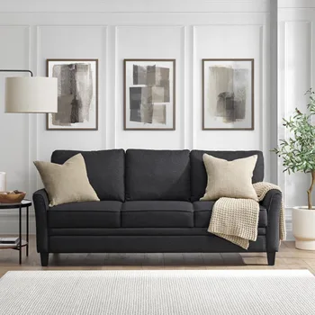 Опора Auden 3-местен класически модерен диван, черен
