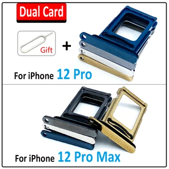 Оригиналната двойна карта за 12 Pro, тава за SIM-карти, слот за чип, титуляр кутия, адаптер, аксесоари за подмяна на iPhone 12 Pro Max + Егн
