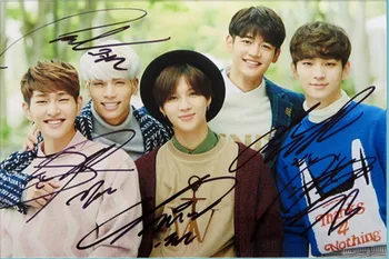 оригинално групова снимка с автограф от SHINEE, 6 инча, безплатна доставка, K-POP B