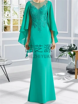 Отлична зелена шифоновая обвивка, дантелени апликации по цялата дължина на, във, дамски рокли по поръчка, сватбени рокли за партита