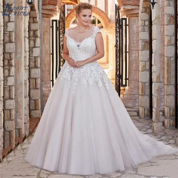 Оформление на сватбени рокли NICEB размера на плюс с кръгло деколте, завързана на осп, сватбена рокля с аппликацией в стил бохо, сватбената рокля без гръб, сшитое по поръчка