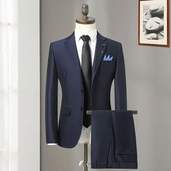 Оформяне (сако + панталон в западен стил) Мъжки Моден бизнес костюм на джентълмен в италиански стил за провеждане на сватбени тържества в бутика, 2 броя