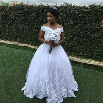 Очарователно женско сватбена рокля Vestido De Noiva lAfrican с влак и отворени рамене, расшитое мъниста, дантела и апликации сватбена рокля в градината