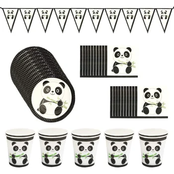 Панда, украса за парти в чест на рождения Ден, подпори, набор от прибори за фестивалната парти, хартиена чаша, текстилен пуканки