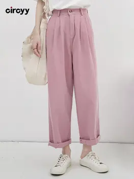 Панталони женски с висока талия, розови, бели, с джобове на цялата дължина, Широки, Свободни панталони Офис дамски ежедневни модни корейски Пролет 2023