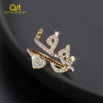 Персонализирани Лични Пръстен Златен пръстен от неръждаема Стомана, Произведено по Поръчка на арабска именное пръстен с лед за жени, бижута със сърца, не изчезват