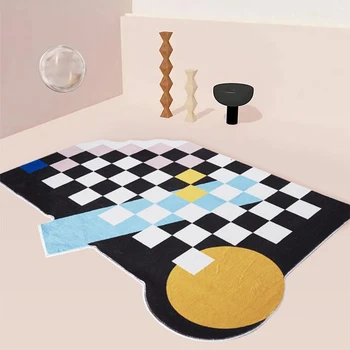 Плюшено килим за хол в скандинавски стил в шахматна дъска модел с неправилна форма, творческа декорация на дома, диван спалня, дневна, Голям Килим