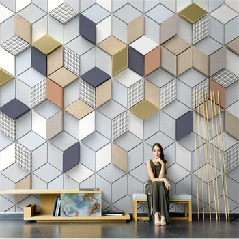 потребителски 3D скандинавските модерни прости геометрични квадратни тапети за хола ТЕЛЕВИЗИЯ фон рисувани стенни тапети за дома стикер