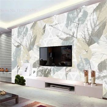 Потребителски 3D фотообои Листата на растенията в скандинавски стил и Модерна геометрична спалня хол Стенни картини за дивана ТЕЛЕВИЗИЯ фон