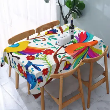 Правоъгълна Мексико Покривка Otomi Flowers Amate, Еластична Облегающая Мексико Текстилна Покривка С Подплата, По Ръба на Покривката за Пикник