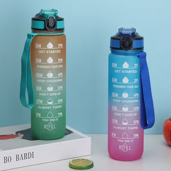 Преносима бутилка за вода, мотивационни спортна бутилка за вода с марка на времето, запечатани чаша за спорт на открито, фитнес, без BPA