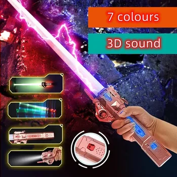 Прибиращ цветен музикален лазерен меч, въртящи се на пръсти, детска играчка меч, светлинна пръчка RGB, меч