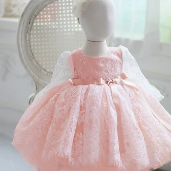 Пролетта рокля 2023 година с дълъг ръкав на 1-ви рожден ден на малките момичета, дантелено принцеса рокля за кръщение, рокли за момичета, сватбен костюм