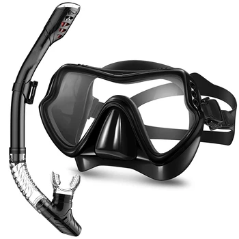 Професионален Комплект за гмуркане с шнорхел, Панорамна маска за гмуркане от закалено стъкло, оборудване за гмуркане с широко приложение за възрастни