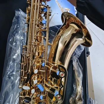 Професионален тенор саксофон Q3 Си бемол, покрит с лак от златен месинг с двойно увеличаване на ребра, с индивидуални гравировками, джаз музика