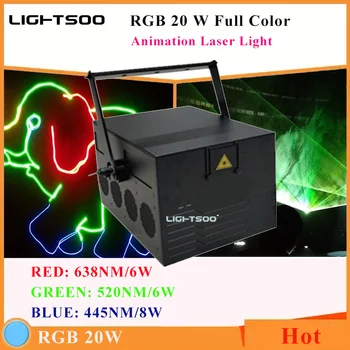 Пълноцветен лазер с Мощност 20 W RGB Анимационен Лазер с лампа ILDA DMX RGB Лазер Bar Party Outdoor Laser лампа