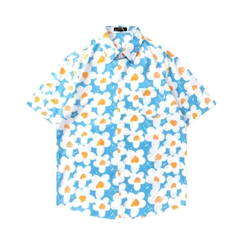 Риза за Мъже 2023, Нова Реколта Риза с Къс Ръкав и Цветна Принтом, Лятна Спокойна Празнична Блуза, Camisas Y Blusas, Мъжки Дрехи