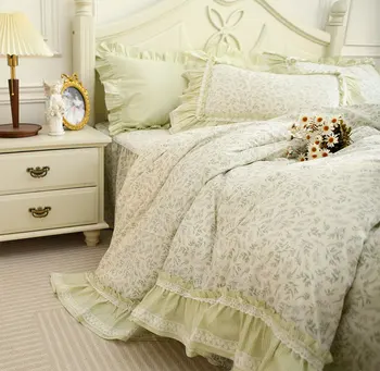 Романтичен френски комплект спално бельо в цветен модел, кавайный сладък цвете, пълен комплект кралския памук, домашен текстил, завеси, калъфка за възглавница, чаршаф