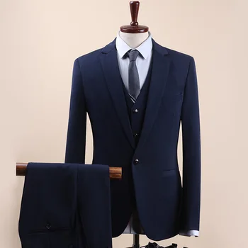 с една катарама (яке + жилетка + панталони) Модни мъжки обикновена костюми за почивка на сивото, син, черен цвят, оборудвана мъжки бизнес банкетна костюм, комплект