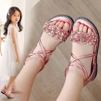Сандали за момичета, лятото 2023, нова детска корейската версия на обувки принцеса подметка с отворени пръсти за по-големите деца и момичета