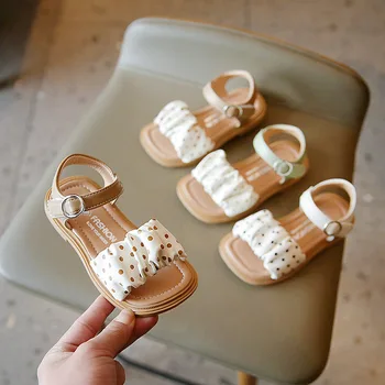 Сандали за момичета; Лятна новост 2023 г.; модерна детска плажна обувки с мека, противоплъзгаща подметка в западен стил за малки момичета; обувки принцеса