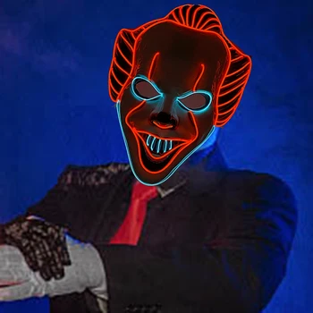 Светещ ужасна маска Пеннивайза на Хелоуин светещ Led Маска на клоун на Стивън Кинг Неон светещ Маска ужас за лице Вечерни Аксесоари