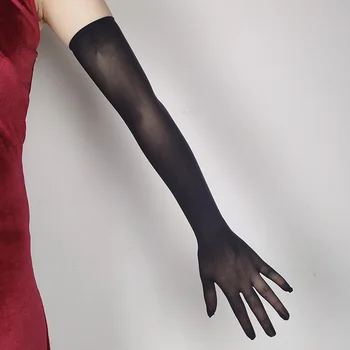 Секси прозрачни дантелени ръкавици, Дамски черни копринени высокоэластичные ултра-тънки слънчеви безпроблемно дълги ръкавици за шофиране със сензорен екран H83