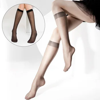 Секси Чорапи от прозрачен кристал коприна, тънки летни найлонови чорапогащи, дамски бели черни чорапогащи до средата на прасците за жени
