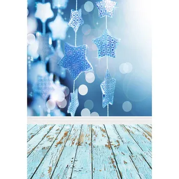 Сини фонове, за снимки върху дървен под, декори със звездите боке за фотостудий, детски портретна фотосесия по индивидуална заявка