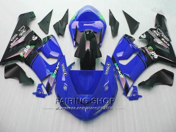 Синьо + стикер ZX6r 05 06 2005 2006 Инжектиране форми Обтекатели За Kawasaki Ninja Комплект Обтекателей v61