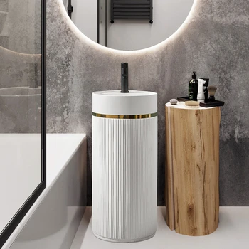 Скандинавска шисти колона стил на пода на басейна дизайнерски интегриран лампа луксозна художествена мивка