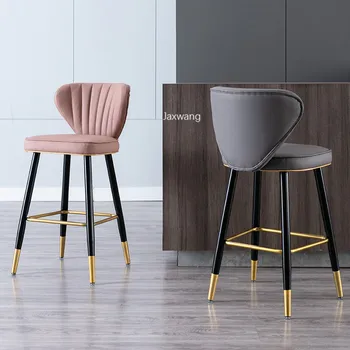 Скандинавските бар столове Луксозен модерен минималистичен Домашен Бар стол Текстилен Стол с високи крака за кухня Дизайнерски стол от ковано желязо