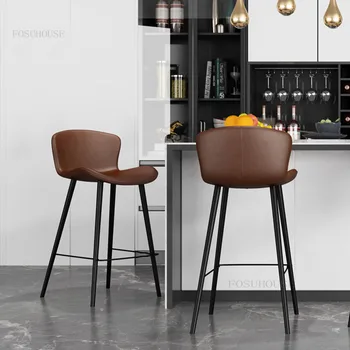 Скандинавските високи бар столове, Мебели, Модерен минималистичен Бар стол с мека възглавница, рецепция, ресторант, Бар столове от ковано желязо за почивка