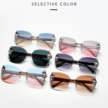 Слънчеви очила с кристали диаманти, дамски Слънчеви очила без рамки за очила, малки очила с побрякушками за лице, очила с градиентным оттенък, UV очила